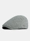 Men Polyester Cotton Thickened Solid Color Letters Metal Label Warmth Casual Beret Forward Hat Flat Cap - Gray