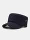Men Cotton Solid Color Star Letter Pattern Embroidery Airhole Breathable Sunscreen Military Hat Flat Cap - Dark Blue+Dark Blue