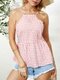 Holiday Plaid Halter Backless Knotted Women Sexy Cami - Pink