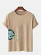 Mens Moon Astronaut Printed O-Neck 100% Cotton Short Sleeve T-Shirts - Khaki
