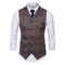 Casual Business Slim Fit Plaid Suit Collar Vest Pure Color Waistcoats For Men - Brown