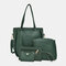 4 PCS Women PU Leather Handbag Tassel Leisure Crossbody Bag Solid Shoulder Bag - Green