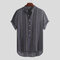 Mens Ethnic Style Printed Stripe Stand Collar Short Sleeve Loose Henley Shirts - Purple