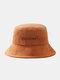 Unisex Corduroy Letter Embroidered Vintage Sunshade Bucket Hat - Orange