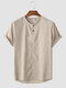 Men Cotton Linen Plain Color Casual Short Sleeve Street Shirts - Khaki
