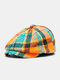 Men Woolen Cloth Cotton Color-match Lattice Vintage Casual Octagonal Hat Newsboy Hat Painter Hat Flat Cap - Orange Cotton