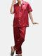 Men Funny Print Faux Silk Pajamas Set Button Dowm Short Sleeve Home Loungewear With Chest Pocket - #06