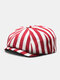 Unisex Polyester Cotton Striped British Casual Sunshade Octagonal Cap Flat Caps - Red