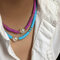 Collier multicouche pendentif perle de bohème chaîne de clavicule en argile polymère de couleur mélangée - 08