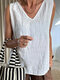 Women Plain Texture V-Neck Cotton Sleeveless Tank Top - White