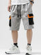 Shorts masculinos sólidos patchwork com aba e bolso com cordão - cinzento