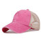 Women Man Washed Cloth Color Baseball Cap Solid Color Breathable Retro Sun Hat - Pink