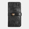 Men Vintage Card Holder Solid Phone Bag Long Wallet - Black