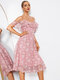 Floral Backless Adjustable Strap A-line Lace Dress Women - Pink