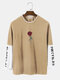 Mens Rose Japanese Print Contrast Stitching Casual Long Sleeve T-Shirts - Khaki