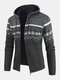 Mens Ethnic Style Knitted Woolen Zipper Drawstring Hooded Sweater Cardigan - Dark Gray