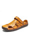 Menico Men Hand Stitching Non Slip Soft Two-ways Wearing Leather Sandals - Yellow