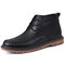 Men Pure Color Microfiber Leather Non Slip Casual Ankle Boots - Black