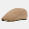 Mens Washed Cotton Stripe Beret Caps Outdoor Sport Adjustable Visor Forward Hats - Khaki