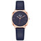 Simple Trendy Women Wristwatch Rose Gold Alloy Case Leather Band Quartz Watches - Blue