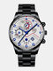 7 Colors Alloy Stainless Steel Men Business Watch Luminous Pointer Calendar Quartz Watch - Black Band White Dial Blue Point