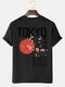 Mens Tokyo Cherry Blossoms Back Print Cotton Short Sleeve T-Shirts - Black