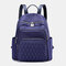Women Nylon Diamond Pattern Casual Quilted Backpack Travel Bag - Dark Blue