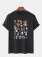 Plus Size Mens Mushroom Species Graphic Print Fashion Cotton T-Shirt - Black