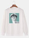 Mens Funny Portrait Graphic Print Cotton Casual Crew Neck Pullover Sweatshirts - White