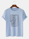 Mens Funny Figure Line Print 100% Cotton Short Sleeve T-Shirt - Blue