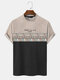 Mens Letter Geometric Pattern Patchwork Texture Short Sleeve T-Shirts - Black