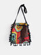 Women Dacron Bohemian Ethnic Pattern Tassel Design Crossbody Bag Large Capacity Non-adjusted Straps  Shoulder Bag - Red