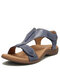 Sandálias femininas bico redondo confortável Soft sola casual plana tamanho grande - Azul escuro