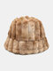 Unisex Faux Rabbit Fur Plush Striped Tie-dye Autumn Winter Cold Protection Bucket Hat - Khaki