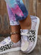 Large Size Women Cow Color Leopard Colorblock Casual Sneakers - Apricot