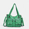 Women Hardware Multi-pockets Soft Leather Shoulder Bag  - Green