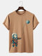 Mens Cartoon Astronaut Cat Print Crew Neck Short Sleeve T-Shirts - Coffee