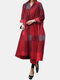 Plaid Long Sleeve Casual Print Dress For Women - Wine Red