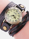 Vintage Cowhide Nicked Women Watch Roman Numeral Leather Circle Wrist Watch - Black