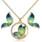 Luxury Butterfly Pendant Necklaces Butterfly Wings Earrings Elegant Jewelry Set Gift for Women - Blue