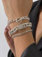 3 Pcs/Set Trendy Simple Full Rhinestones Snap Cuban Chain O-shaped Chain Full Rhinestones Single Chain Alloy Bracelets - Silver