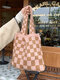 Women Dacron Casual Multicolor Lattice Pattern Color Matching Large Capacity Handbag Tote - Khaki