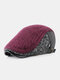 Men Knitted Patchwork Color-match Casual Warmth Beret Flat Cap - Wine Red