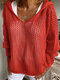 Hollow Out Solid Color Long Sleeve Casual Hoodie - Red