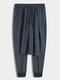 Mens Pure Color Design Casual Drawstring Pants With Pocket - Navy