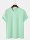 Mens Cotton Solid Color Crew Neck Plain Casual Short Sleeve T-Shirts - Green