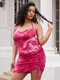 Plus Size Halter Tie Dye Drawstring Backless Design Cami Dress - Rose