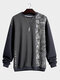 Mens Japanese Vintage Pattern Patchwork Crew Neck Pullover Sweatshirts - Dark Gray