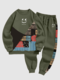Mens Smile Ethnic Tribal Pattern Patchwork Sweatshirt Two Pieces Outfits Winter - Army Green