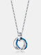 Winter Olympics Beijing 2022 Trendy Simple Contrast Colors Three-rings Intertwined Shape Pendant Stainless Steel Necklace - Blue